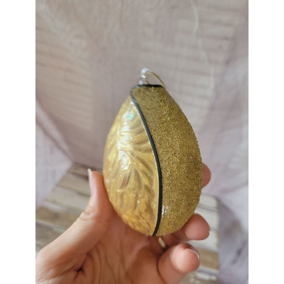 Gold stained glass ornament teardrop Xmas holiday tree - Picture 2 of 6